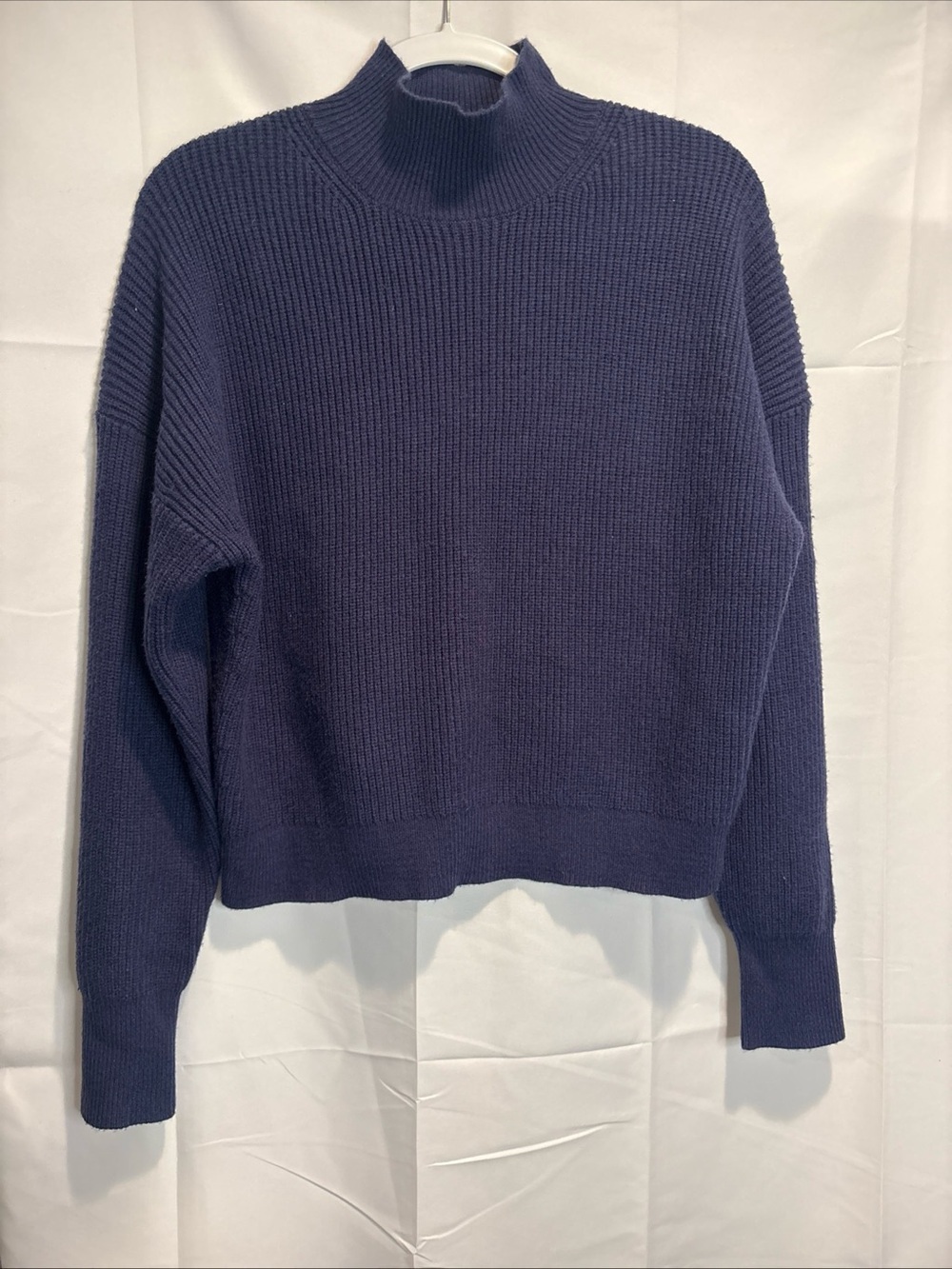 Cozy Ribbed Navy Mock Neck Sweater